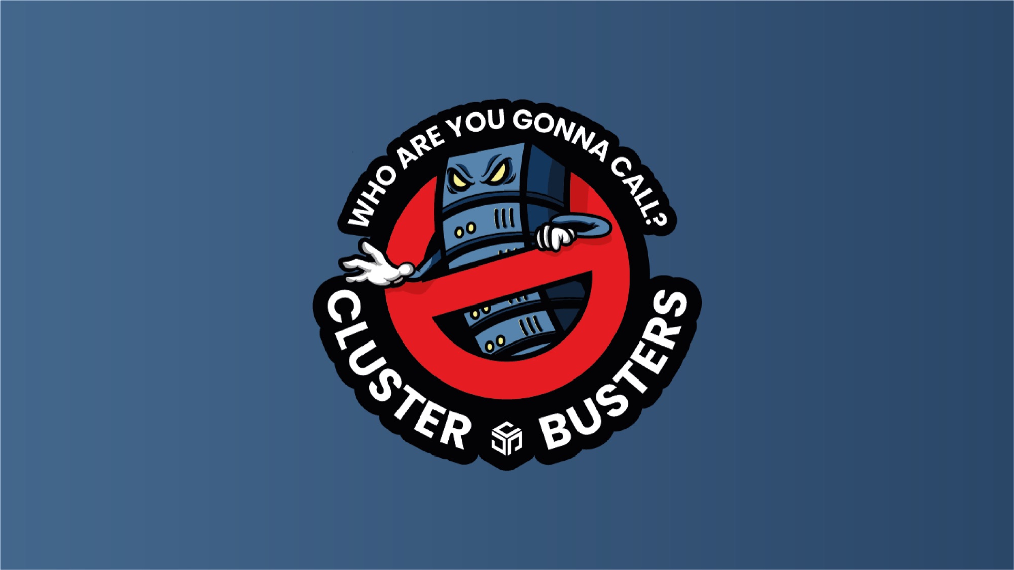 The Cluster Busters mark: the ghost of the original replaced by a server